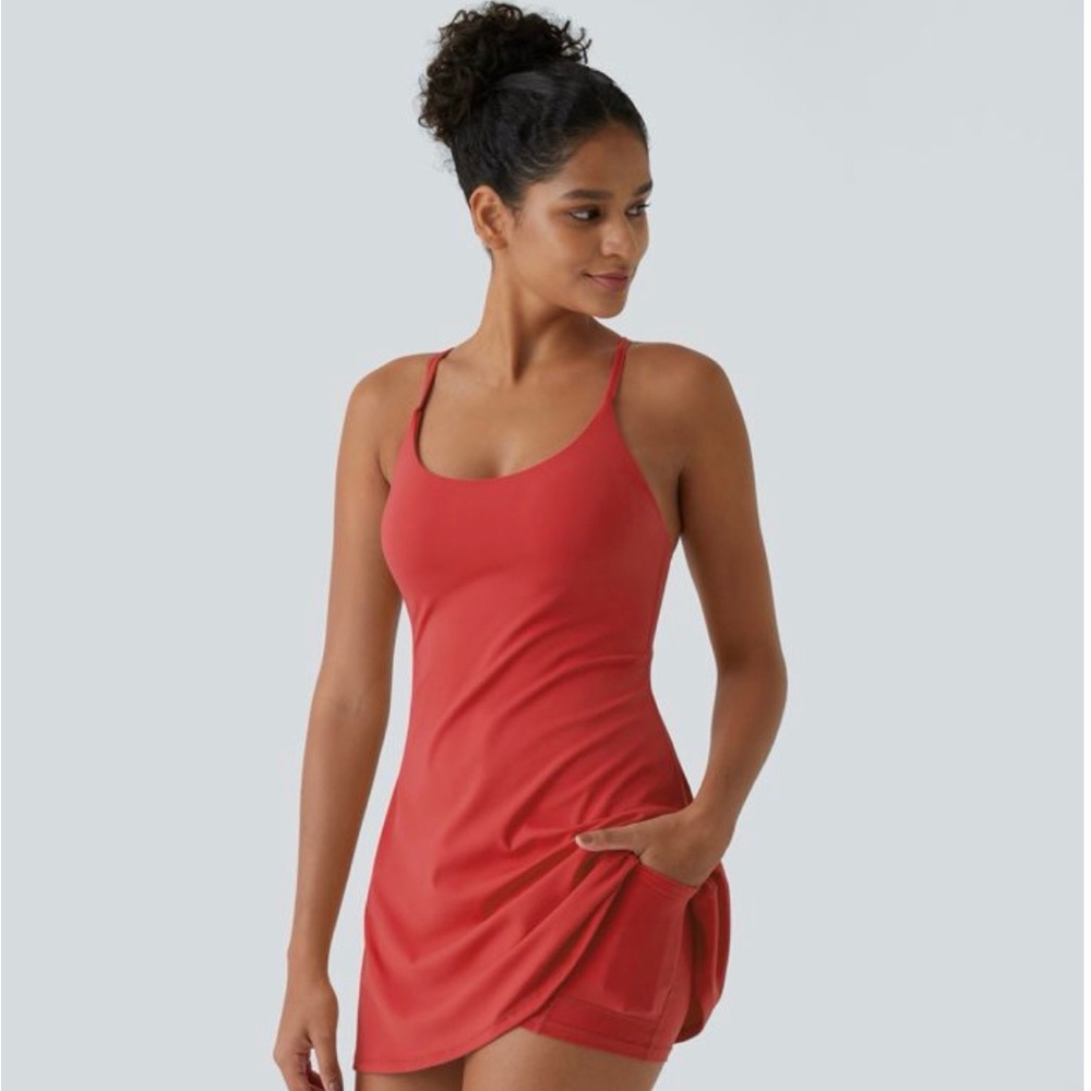 NWT Halara Everyday SoftlyZero Plus Size Dress Wannabe Red Size 2X Cross Back